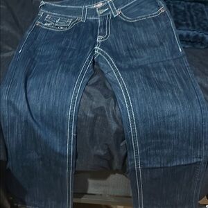 True Religion Blue Straight Leg Pants with Contrast Stitching